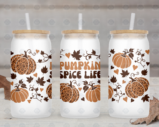 Pumpkin Spice Cup, 16oz Beer Glass Can with Lid and Straw