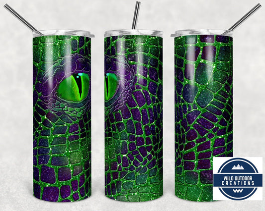 Purple Green Dragon Eye Tumbler, 20 oz Skinny Tumbler, Tall Travel Cup - Wild Outdoor Creations