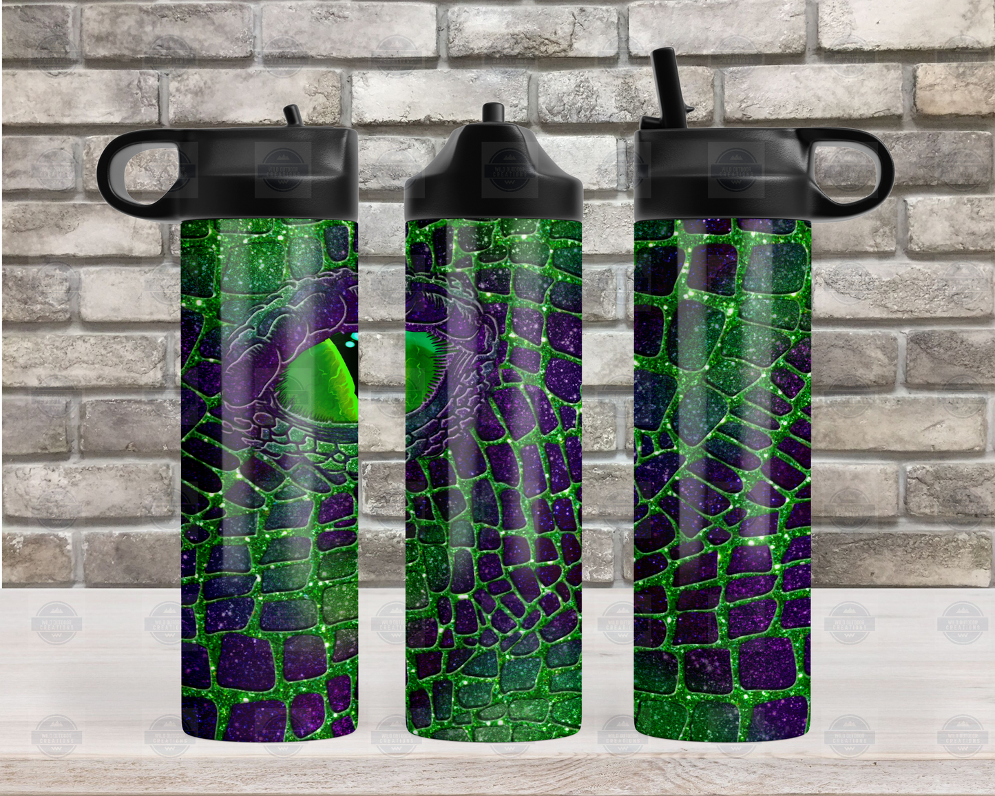 Green and Purple Dragon Eye 20oz Flip Top Bottle, Travel Water Bottle