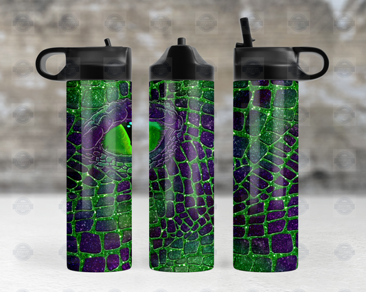 Green and Purple Dragon Eye 20oz Flip Top Bottle, Travel Water Bottle