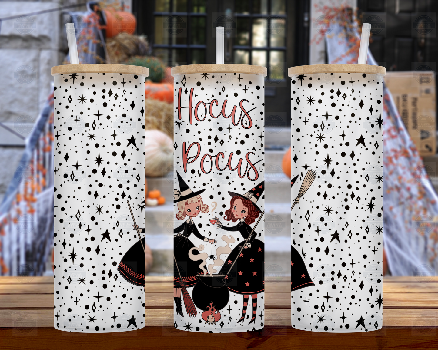 Retro Witch 25oz Glass Tumbler with Straw and Lid
