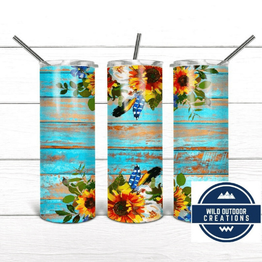 Rustic Floral Tumbler Cup, Stocking Stuffers For Her, Unique Gifts For Sisters, Iced Coffee Tumbler with Straw, Tall Travel Cup - Wild Outdoor Creations