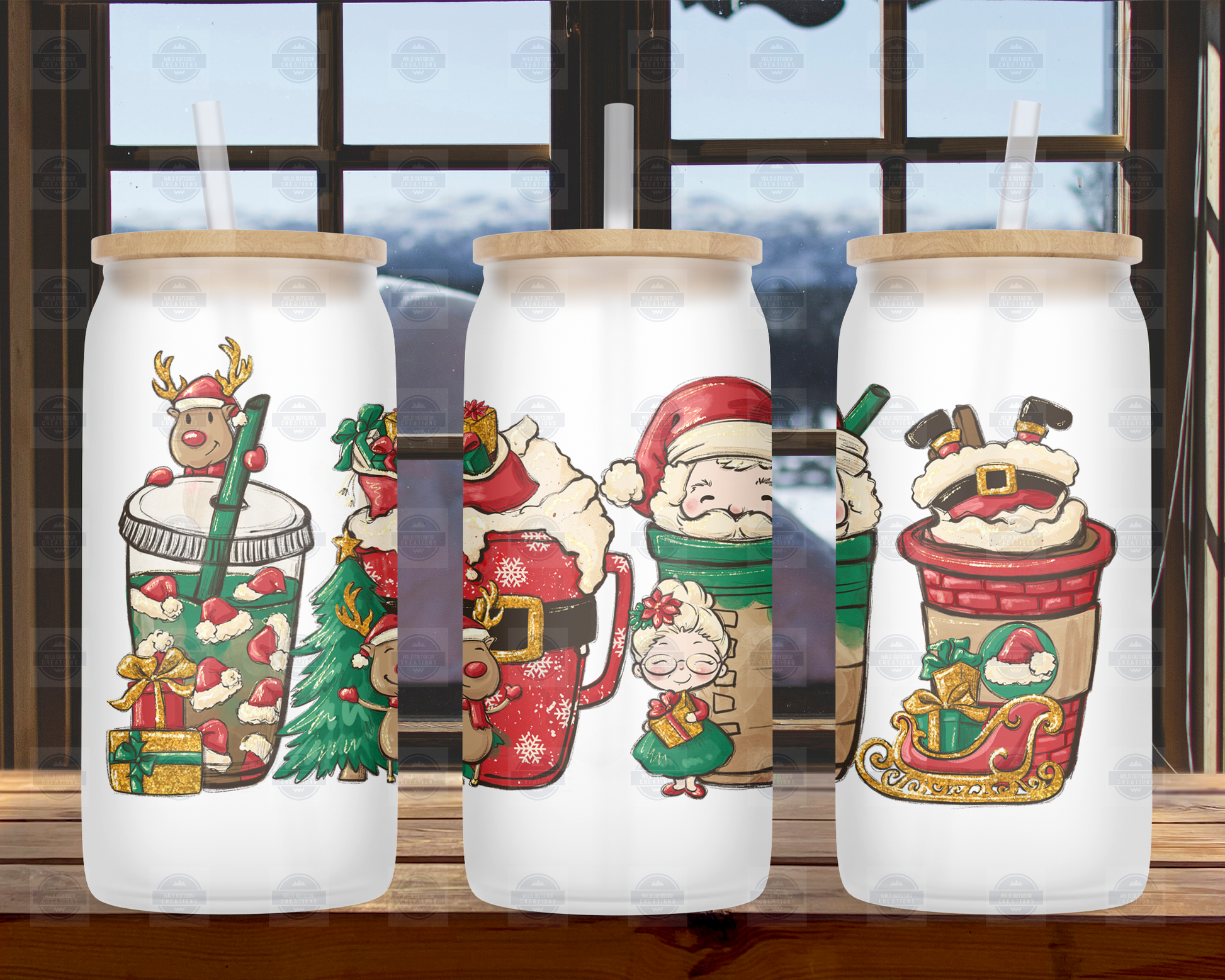 Santa 16oz Frosted Glass Tumbler, Christmas Iced Coffee Cup – Wild Outdoor  Creations