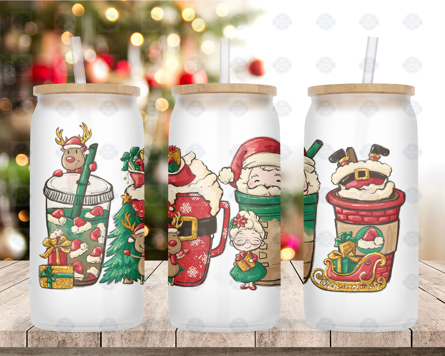 Santa 16oz Frosted Glass Tumbler, Christmas Iced Coffee Cup