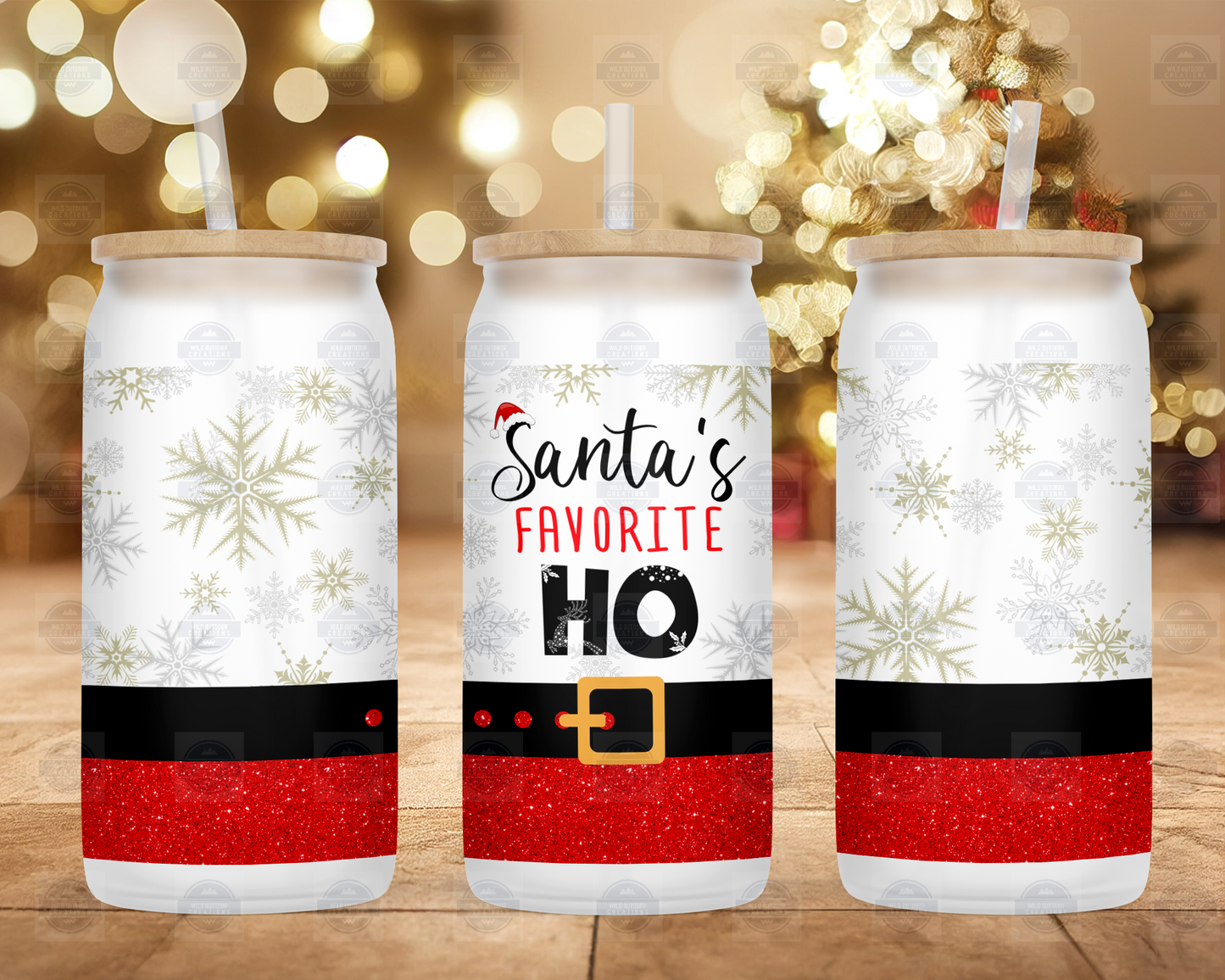 Santa's favorite ho 16oz frosted glass cup, Iced Coffee Cup
