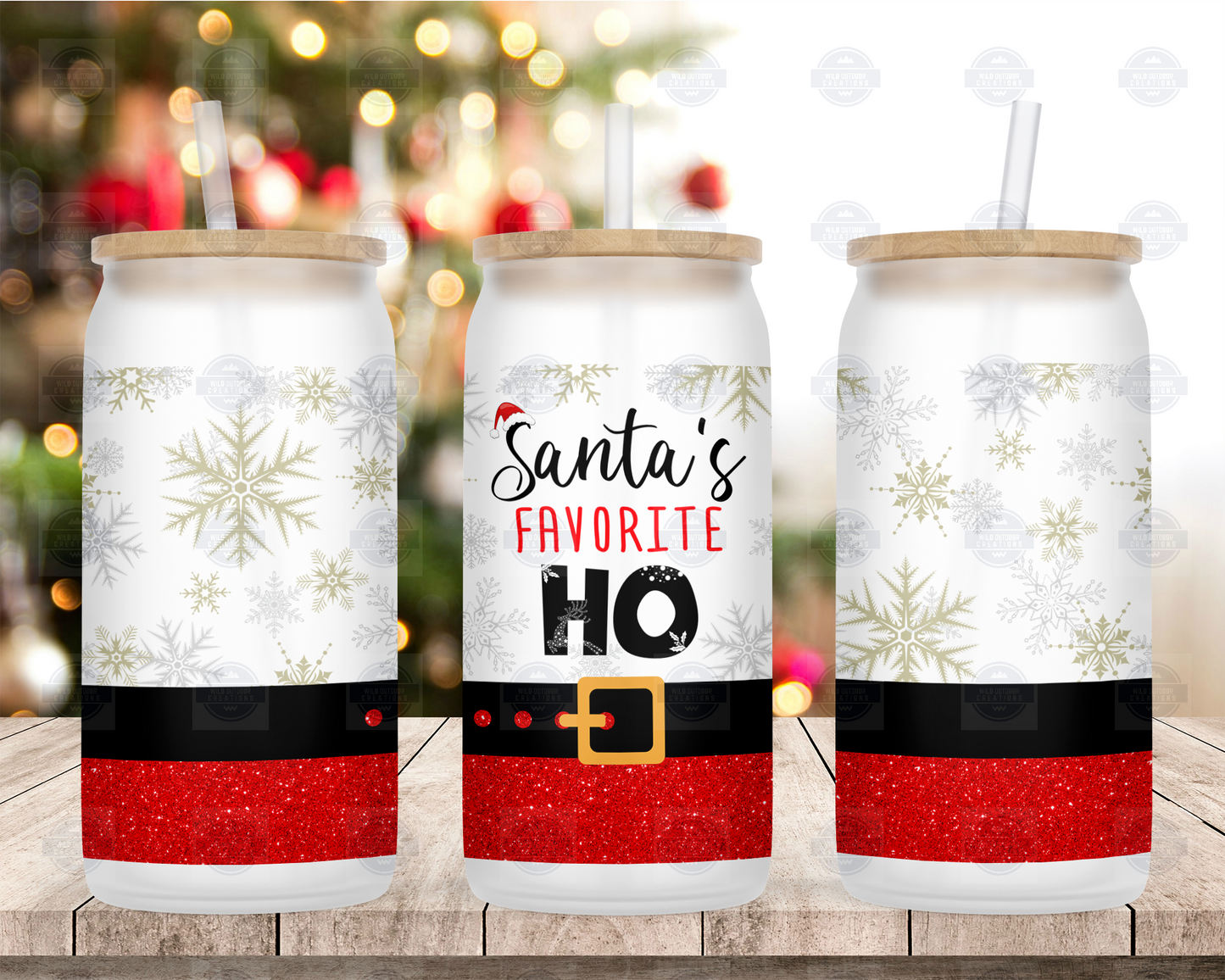 Santa's favorite ho 16oz frosted glass cup, Iced Coffee Cup