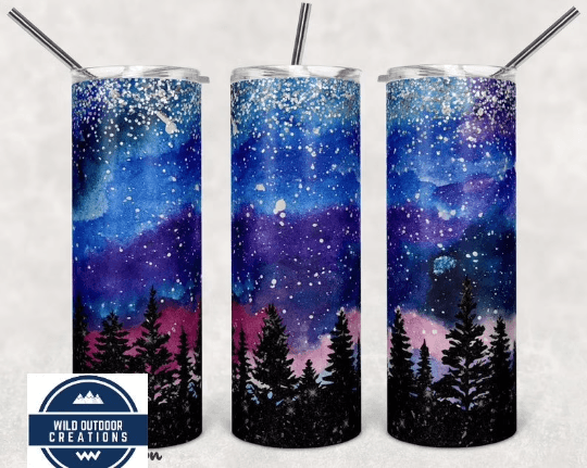 Moon Light, Night Sky, Shooting Stars, Starry night, 20oz Skinny Tumbler, Tumbler with Metal Straw, Stocking Stuffers For Her, Unique Gifts - Wild Outdoor Creations