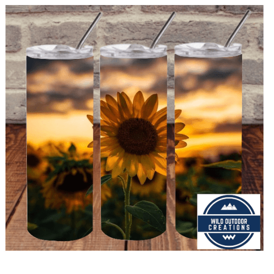 Sunflower Field Tumbler Cup, Water Bottle With Lid and Straw - Wild Outdoor Creations