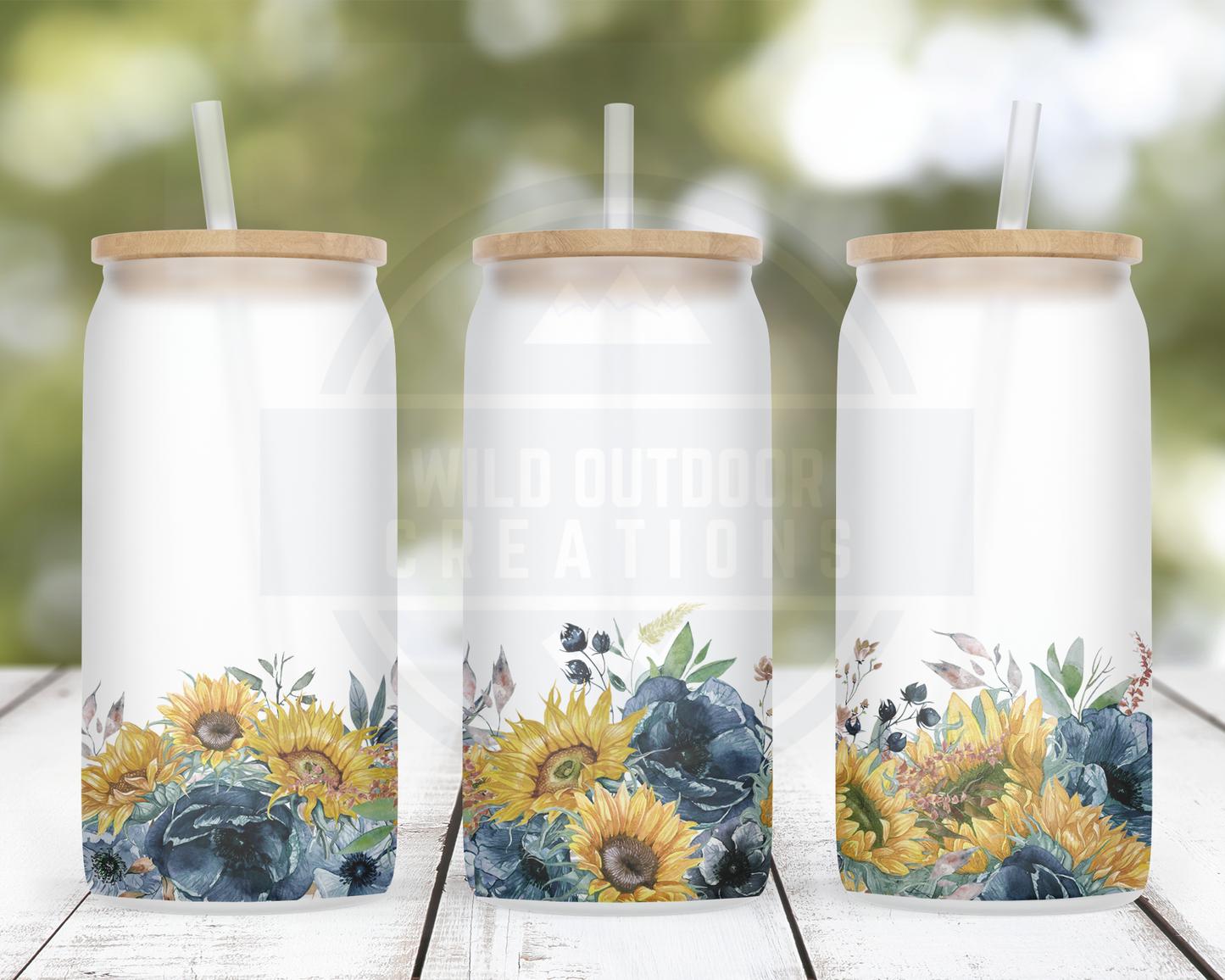 Sunflower Floral 16oz Glass Tumbler, Iced Coffee Cup with Lid and Straw