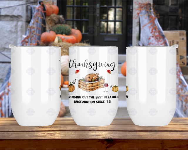 Thanksgiving Wine Tumbler with Straw and Lid