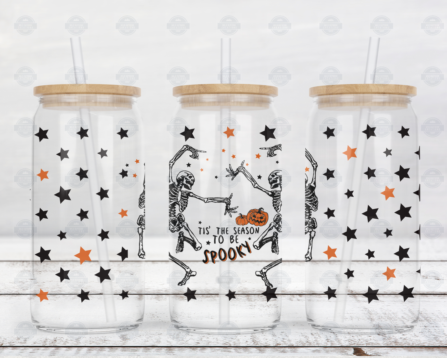 Tis The Season Dancing Skeletons 16oz Glass Tumbler Cup, Iced Coffee Tumbler with Lid and Straw