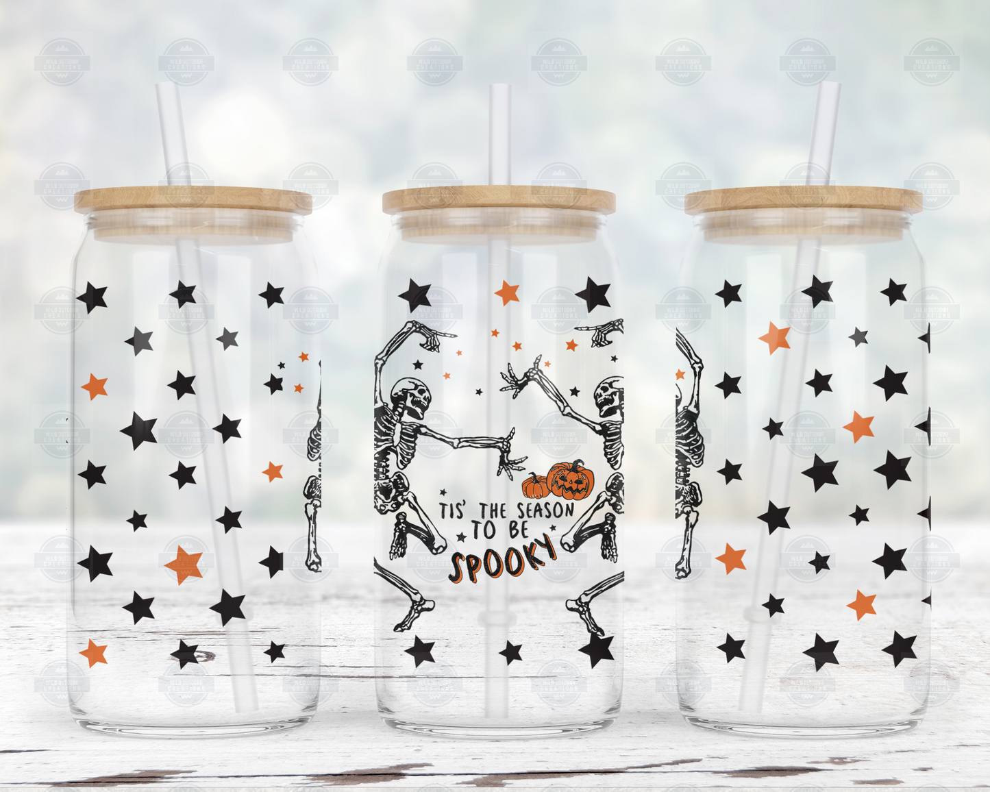 Tis The Season Dancing Skeletons 16oz Glass Tumbler Cup, Iced Coffee Tumbler with Lid and Straw