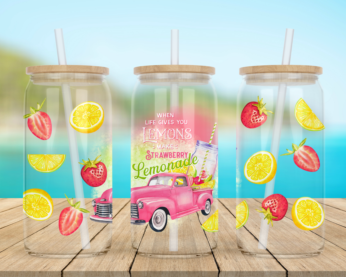 When Life Gives You Lemons Make Strawberry Lemonade 16oz Beer Can Glass With Lid And Straw