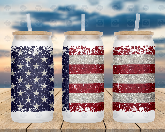 Patriotic 16oz Frosted Glass Can Tumbler