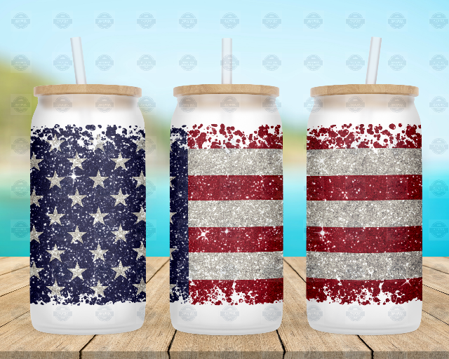 Patriotic 16oz Frosted Glass Can Tumbler