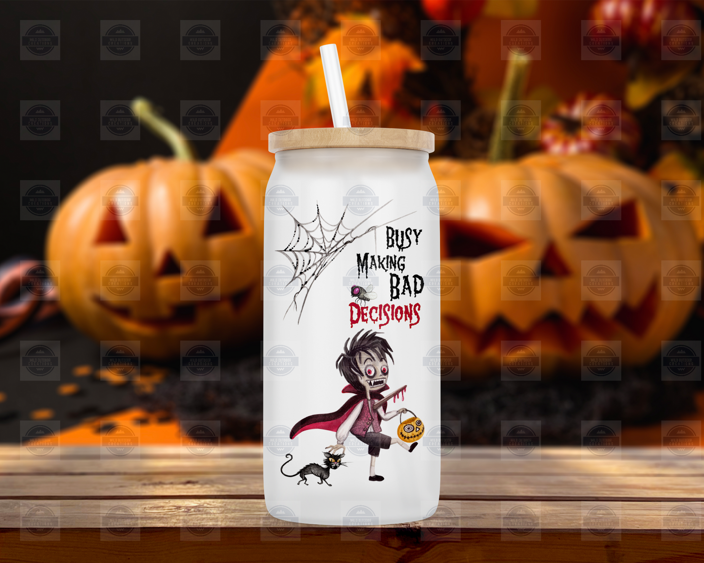 Vampire Girl Halloween 16oz Glass Tumbler with Straw and Lid