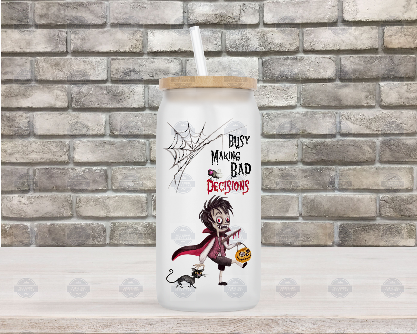 Vampire Girl Halloween 16oz Glass Tumbler with Straw and Lid