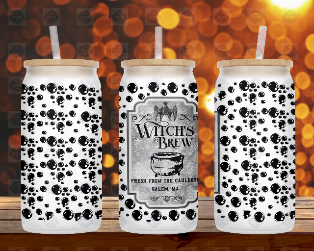 Witch's Brew 16oz Iced Glass Coffee Cup with Lid and Straw