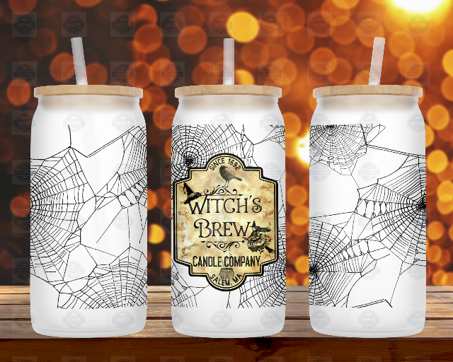 Witches Brew 16oz Beer Can Glass Cup, Iced Coffee Cup with Lid and Straw