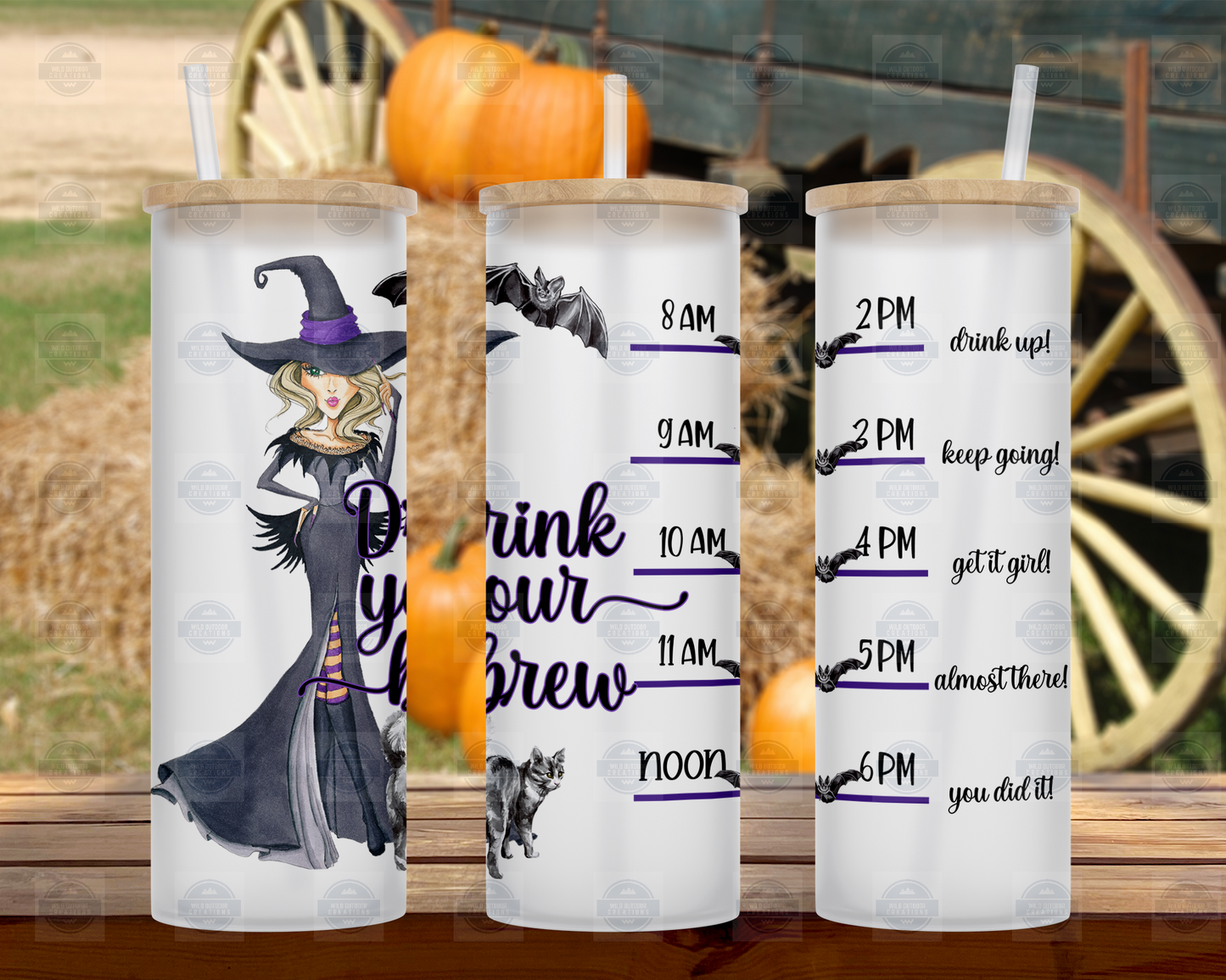 Witch Motivation Water Bottle, 25oz Glass Tumbler with Straw and Lid