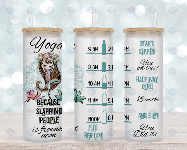 Yoga Motivational Water Bottle 25oz Glass Tumbler with Straw and Bamboo Lid